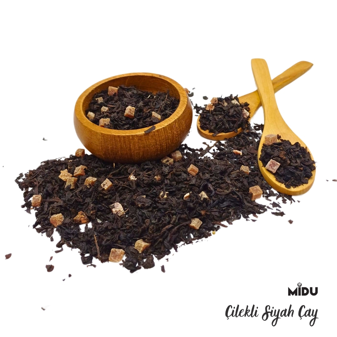 ÇİLEKLİ SİYAH ÇAY 250 GR.